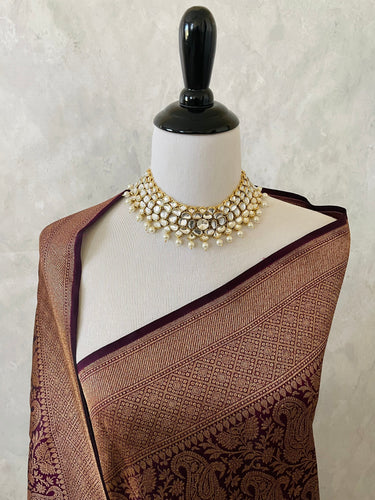 Banarasi Katan Silk Saree | Deep Plum | Antique Zari | Handwoven | Silk Mark Certified | Ships from California